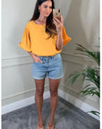 Top with Oversized Ruffle Sleeves in Mustard Yellow