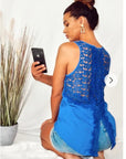 Floral Crochet Lace Back Vest (BLUE)