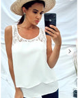 Floral Lace Chiffon Vest Top with Back Split (WHITE)