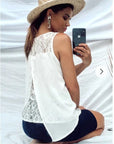 Floral Lace Chiffon Vest Top with Back Split (WHITE)