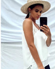 Floral Lace Chiffon Vest Top with Back Split (WHITE)