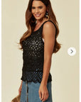 Black Floral Crochet Vest Top (75A)