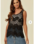Black Floral PatternCrochet Vest Top (KN209)