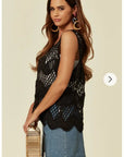 Black Floral PatternCrochet Vest Top (KN209)
