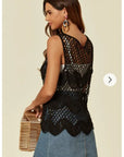 Black Floral PatternCrochet Vest Top (KN209)