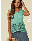 Floral Pattern Green Crochet Vest Top