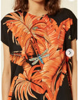 Coconut tree leaves print Top (Orange)