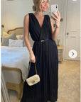 Chiffon Cross Wrap Maxi Dress in Black