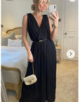 Chiffon Cross Wrap Maxi Dress in Black