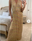 Chiffon Cross Wrap Maxi Dress yellow Floral