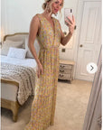 Chiffon Cross Wrap Maxi Dress yellow Floral
