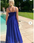 Pleated Bust & Sweetheart Neckline Maxi Dress (ROYAL BLUE)