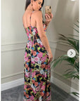 Floral print Chiffon Pleated Bust & Sweetheart Neckline Maxi Dress