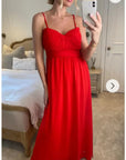 Pleated Bust & Sweetheart Neckline Maxi Dress (RED)