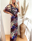 Lady Purple Leopard Print Chiffon Wrap Maxi Dress
