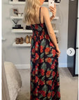 Strappy Chiffon Sweatheart Maxi Dress In Red Flower Print