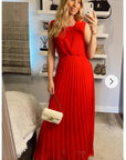 Chiffon pleated full length wedding maxi dress (Red)