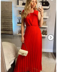 Chiffon pleated full length wedding maxi dress (Red)