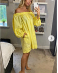 Off shoulder long sleeves oversize dress in yellow