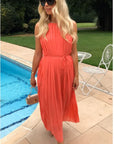 Pleated Full Length Maxi Dress in salmon pink