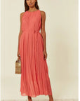 Pleated Full Length Maxi Dress in salmon pink