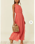 Pleated Full Length Maxi Dress in salmon pink