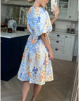 Oversized puff sleeve midi dress in Multi color floral print