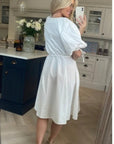Oversized puff sleeve midi dress in White