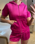 Velvet Zip-Up Hoodie & Shorts Co-Ord Set