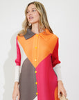 Multi color print long sleeves Blazer Dress with buttons design in yellow