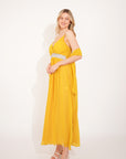 Strappy Chiffon Maxi Dress with Sequin waist detail and scarf (YELLOW)