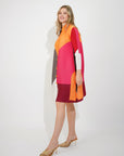 Multi color print long sleeves Blazer Dress with buttons design in yellow