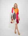 Multi color print long sleeves Blazer Dress with buttons design in yellow