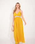 Strappy Chiffon Maxi Dress with Sequin waist detail and scarf (YELLOW)