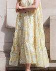 Multi floral print Organza feeling Halter neck maxi dress in yellow