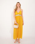 Strappy Chiffon Maxi Dress with Sequin waist detail and scarf (YELLOW)