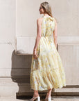Multi floral print Organza feeling Halter neck maxi dress in yellow