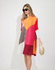 Multi color print long sleeves Blazer Dress with buttons design in yellow