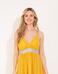Strappy Chiffon Maxi Dress with Sequin waist detail and scarf (YELLOW)