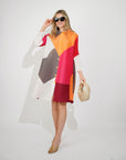 Multi color print long sleeves Blazer Dress with buttons design in yellow