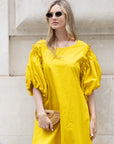 Oversized Puff Sleeves ruffle hem design Maxi dress in Yellow