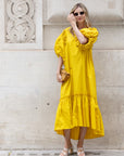 Oversized Puff Sleeves ruffle hem design Maxi dress in Yellow