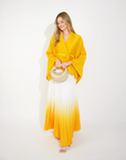 Full pleated Kimono sleeves cardigan top and tie dye print maxi skirt in Yellow