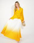 Full pleated Kimono sleeves cardigan top and tie dye print maxi skirt in Yellow