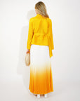 Full pleated Kimono sleeves cardigan top and tie dye print maxi skirt in Yellow
