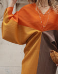 Orange color blocking Print Pleated Dress in Kimono sleeves