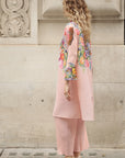 Full Pleated Floral Print Shirt And Trousers In Pink