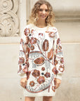 Floral Pattern Sequin Jumper Dress In White