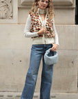 Fuax Fur Short Gilet with removeable hoody (Animal Print)