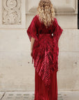 Full pleated Printed top and wide-leg trousers in Red